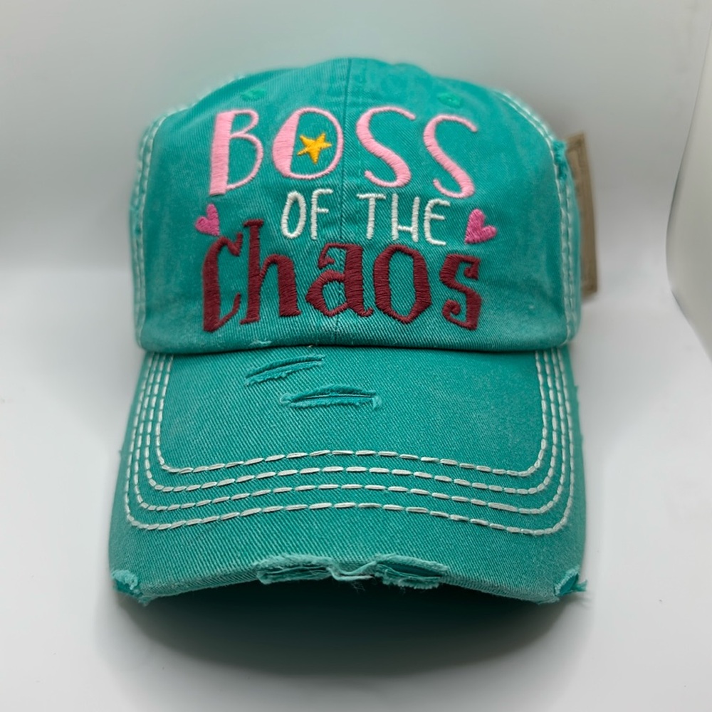 Teal 'Boss of the Chaos' Women's Vintage Style Distressed Ball Cap